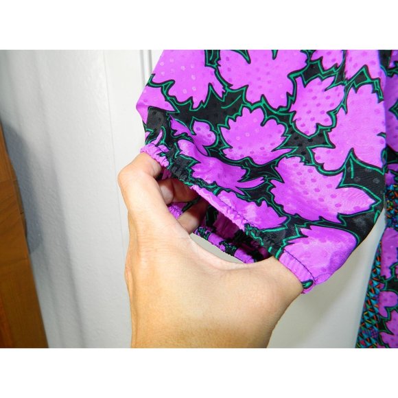 Assorti for Susan Freis Dress Vtg 1980's Purple Boho Pleated Flowing Large Flow - Picture 4 of 16